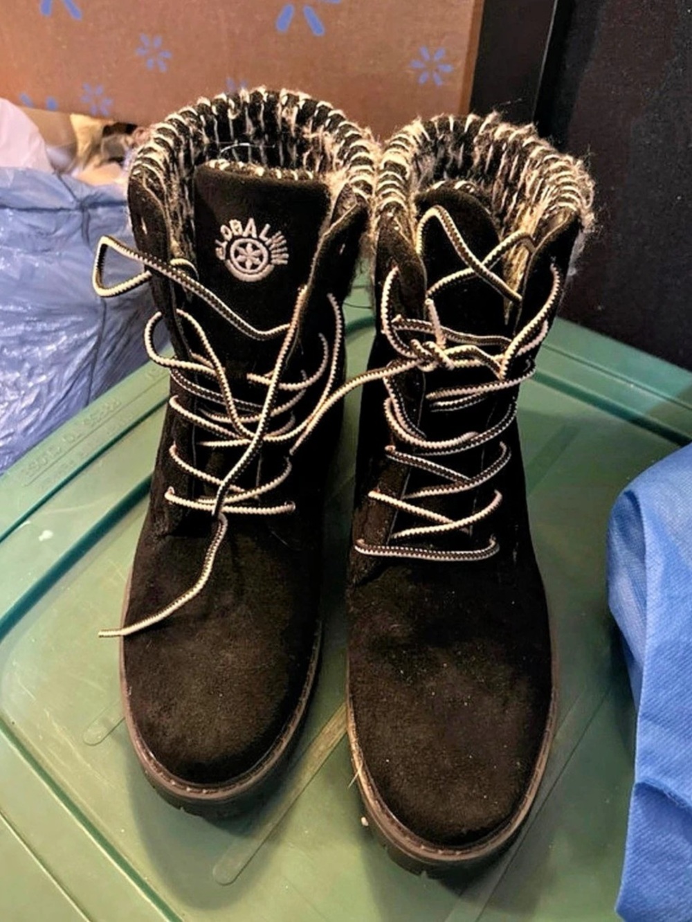 Black Lace-Up Winter Boots Size 9